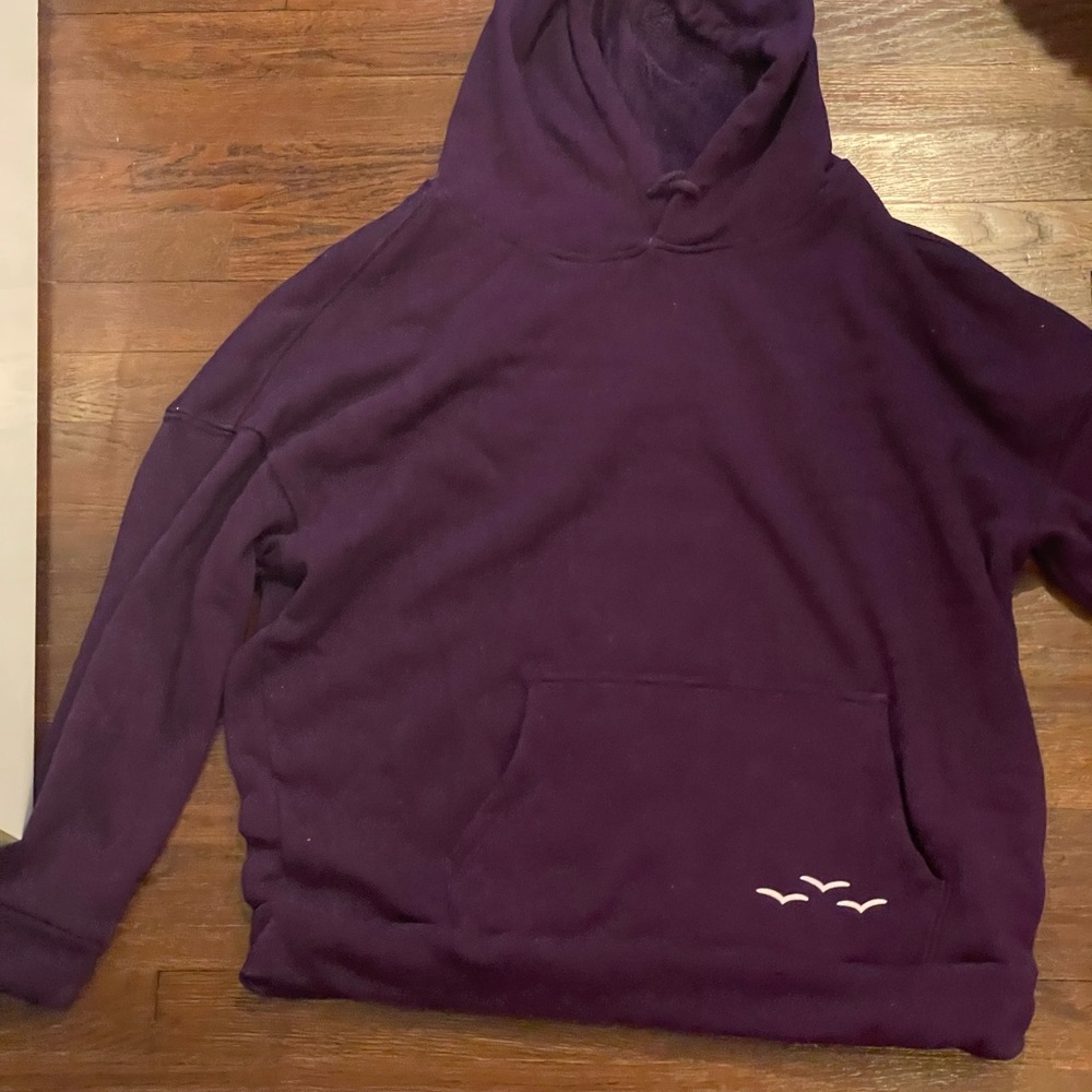 Lazy pants, purple sweatshirt with fuzzy material on the inside